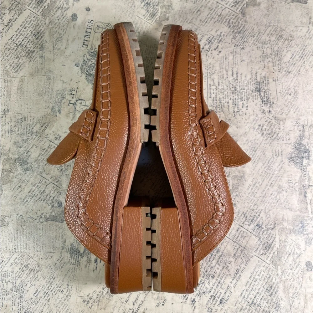 Beklina Loafer Mule Cocoa Brown Leather Penny Loafers Handmade Peru
